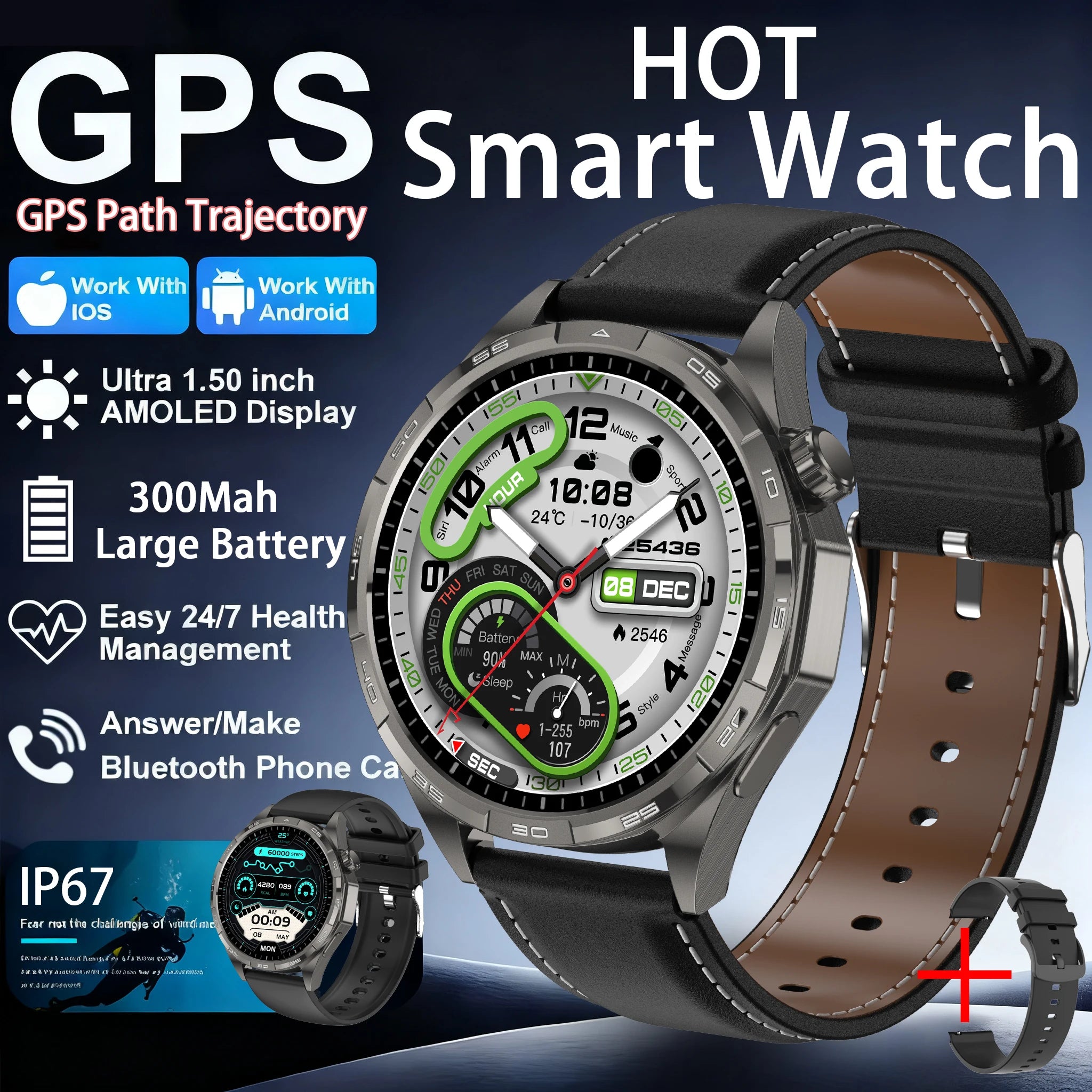 G T6 Max Smart Watch - AMOLED, GPS, Bluetooth Call, 15-Day Battery