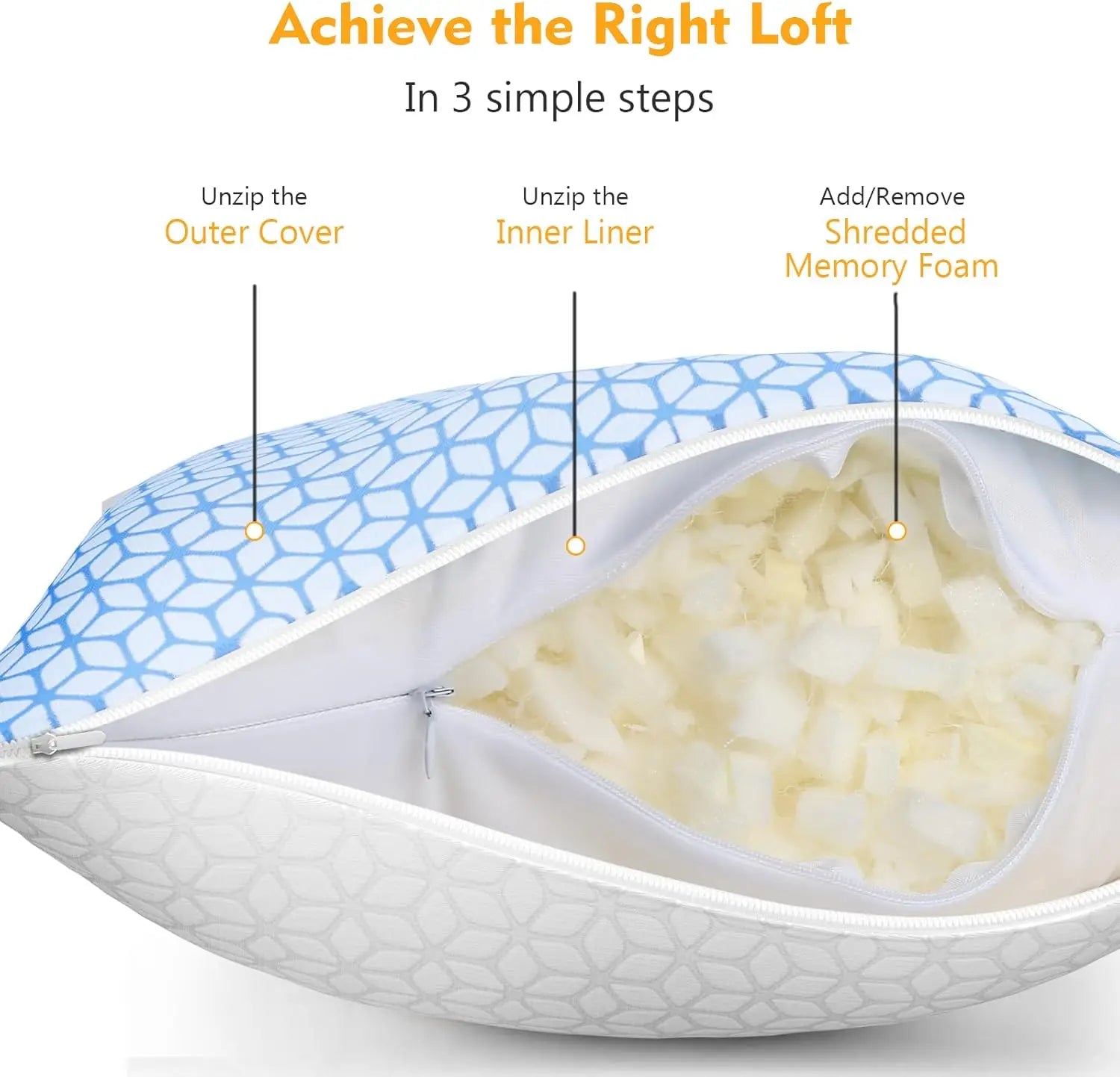 King Shredded Memory Foam Pillows - Adjustable Cooling Set of 2