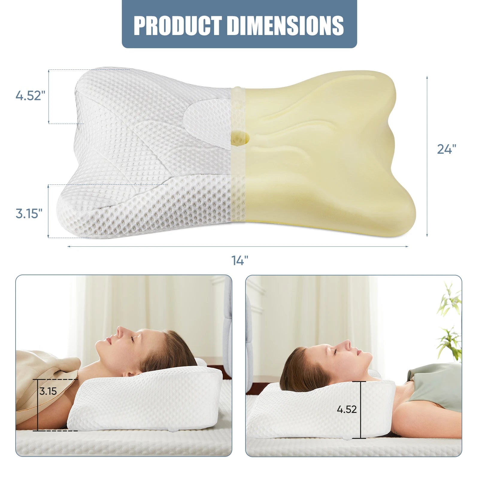 Queen Cervical Contour Memory Foam Pillow - Ergonomic Neck Support