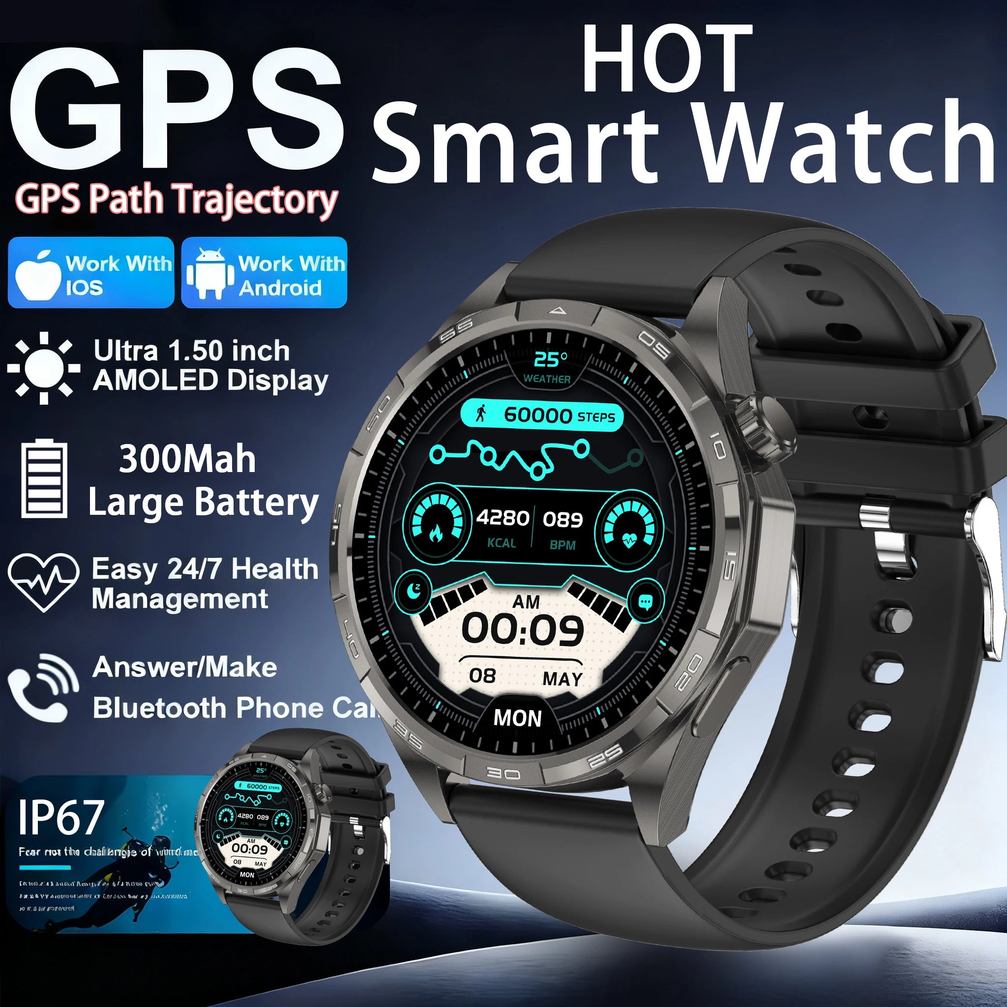G T6 Max Smart Watch - AMOLED, GPS, Bluetooth Call, 15-Day Battery