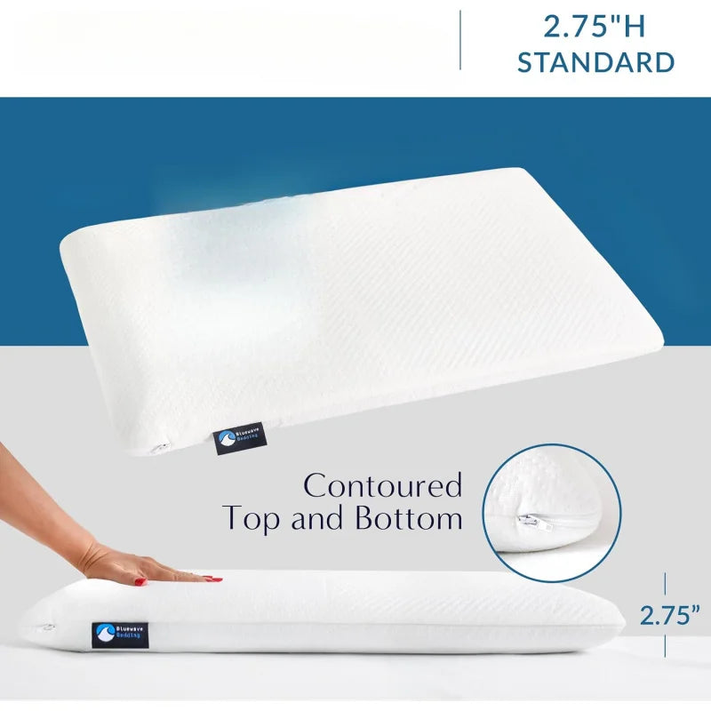 Thin Memory Foam Pillow - For Stomach & Back Sleepers 2.75"