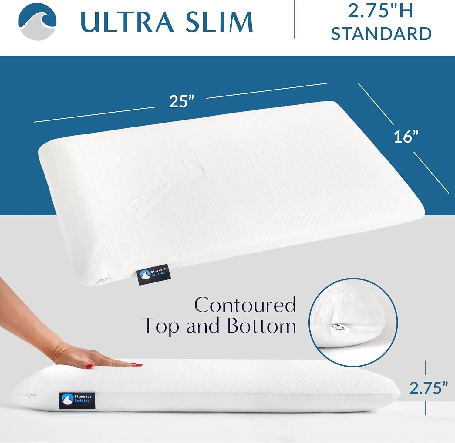 Ultra Slim Gel Memory Foam Pillow - For Stomach & Back Sleepers