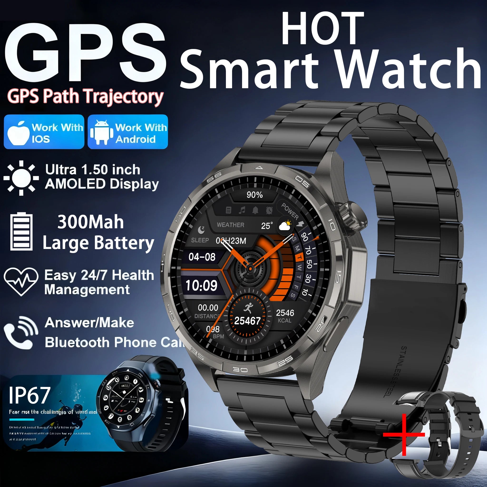 G T6 Max Smart Watch - AMOLED, GPS, Bluetooth Call, 15-Day Battery