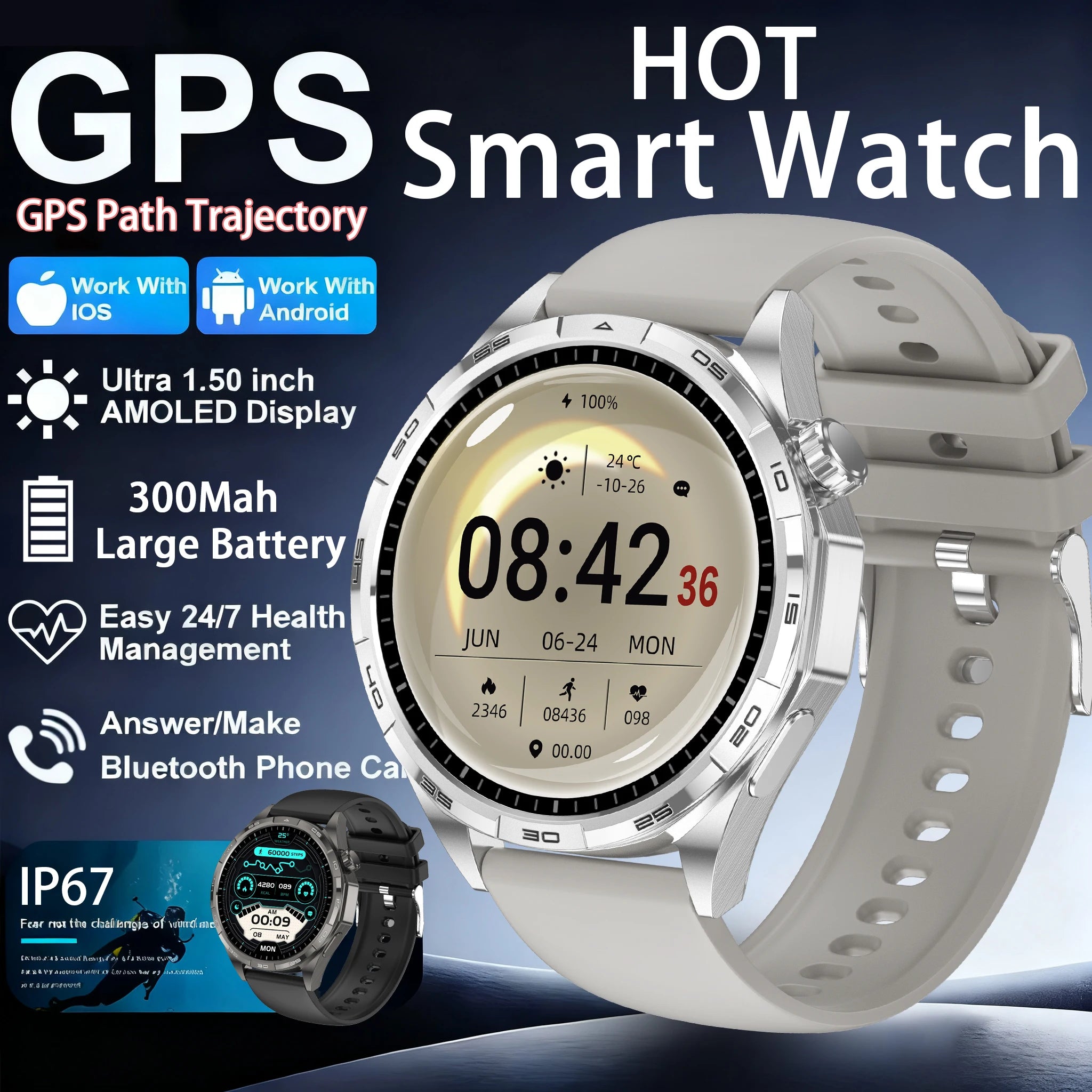 G T6 Max Smart Watch - AMOLED, GPS, Bluetooth Call, 15-Day Battery