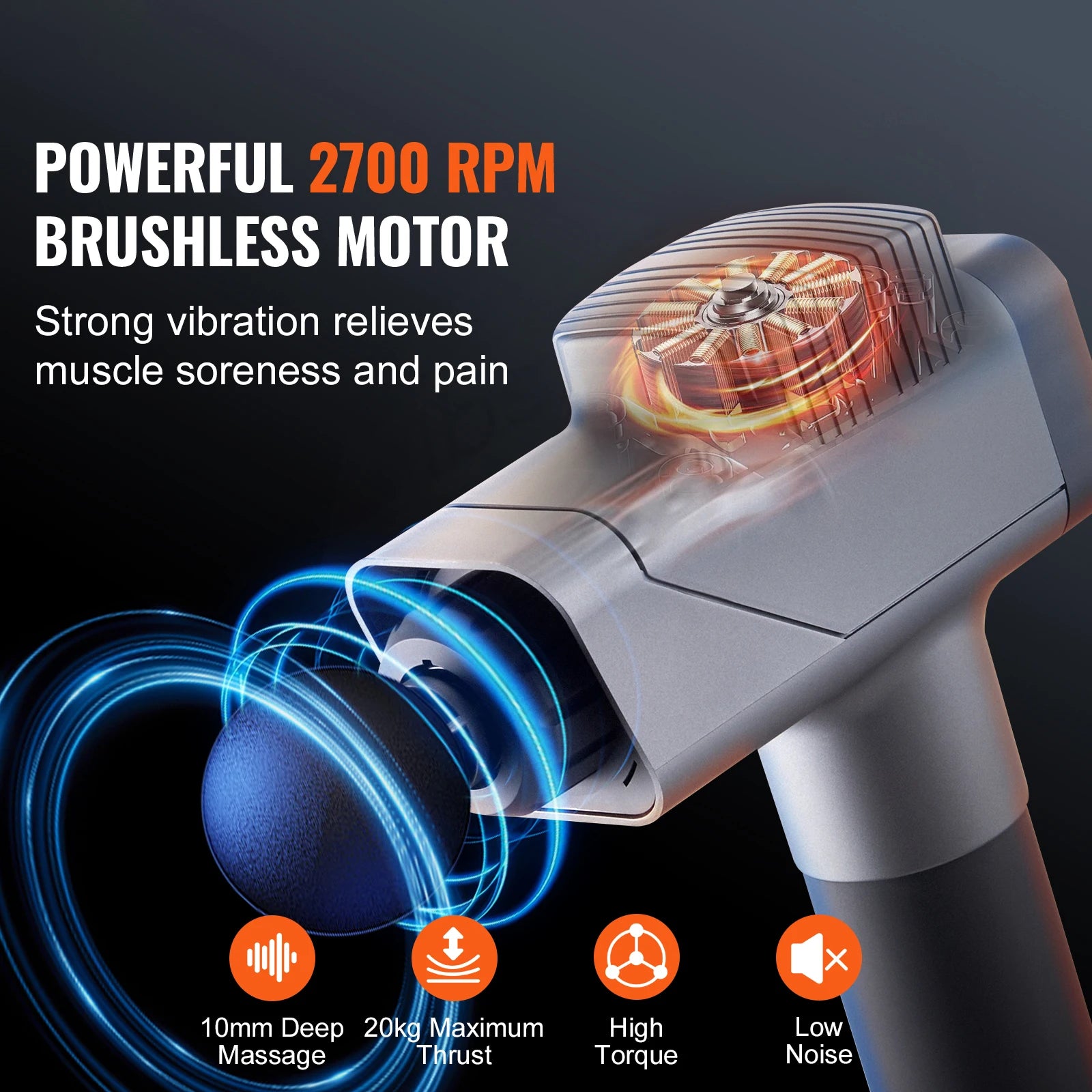 Professional Deep Tissue Massage Gun - 8 Speeds, 6 Heads