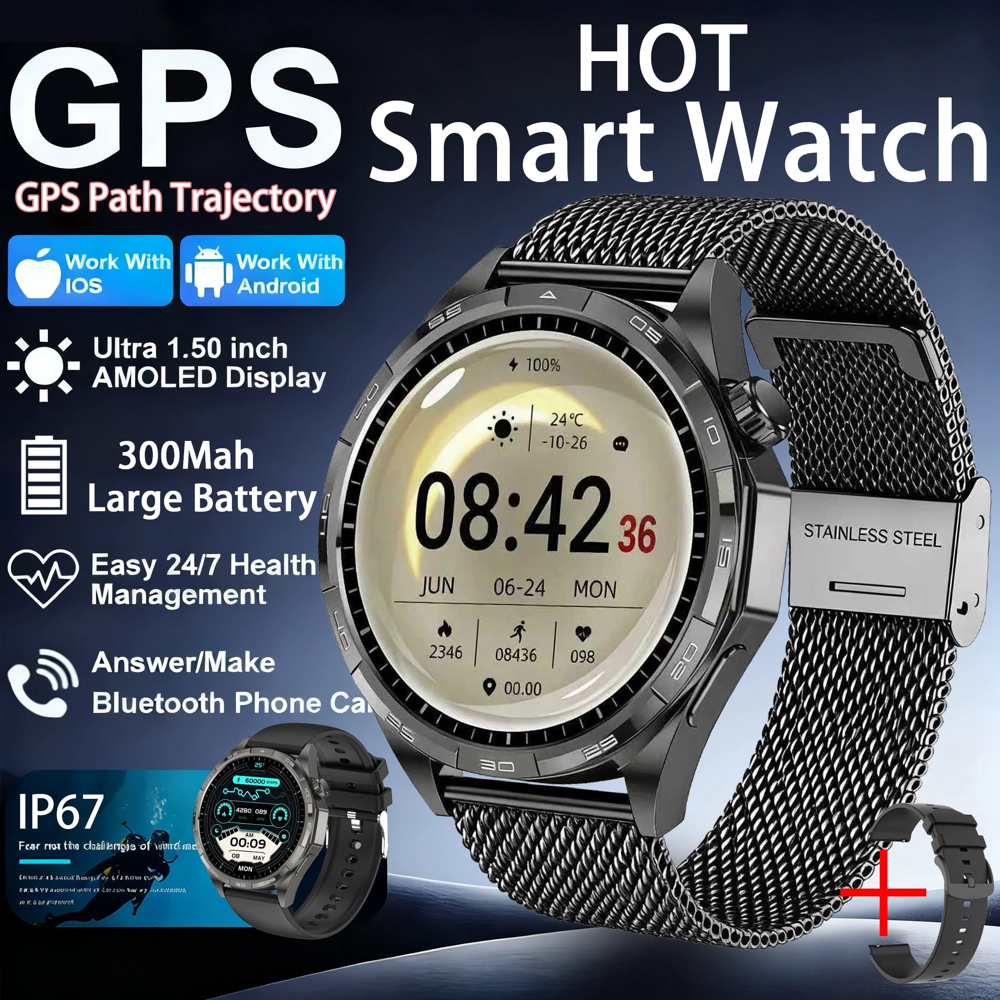 G T6 Max Smart Watch - AMOLED, GPS, Bluetooth Call, 15-Day Battery