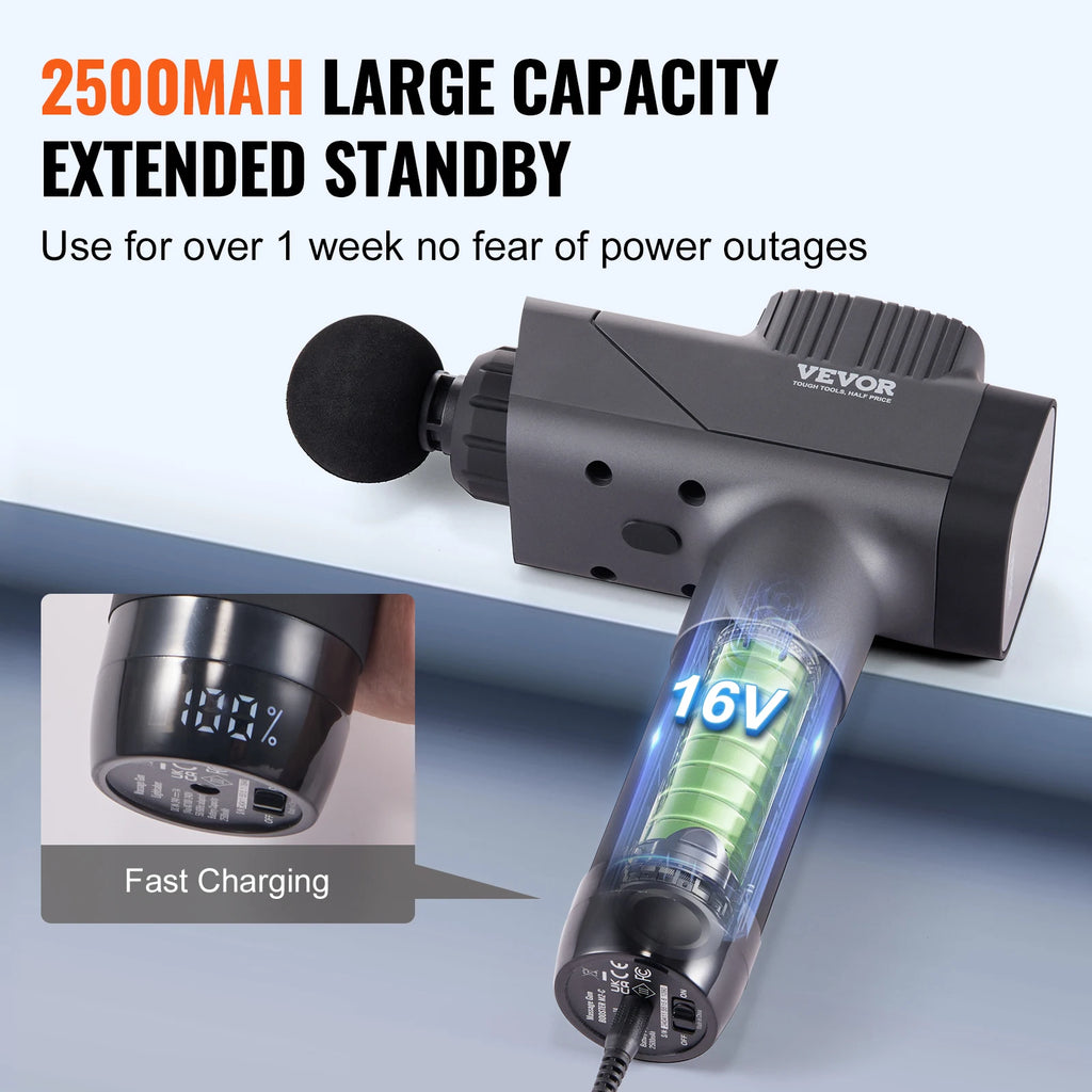 Professional Deep Tissue Massage Gun - 8 Speeds, 6 Heads