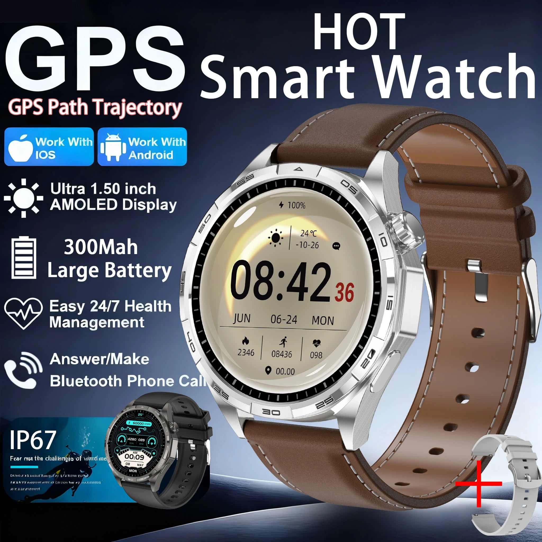 G T6 Max Smart Watch - AMOLED, GPS, Bluetooth Call, 15-Day Battery