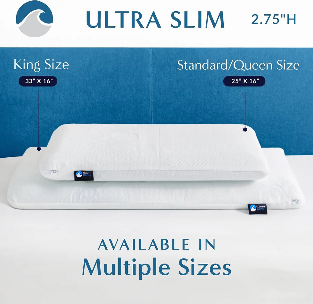 Ultra Slim Gel Memory Foam Pillow - For Stomach & Back Sleepers