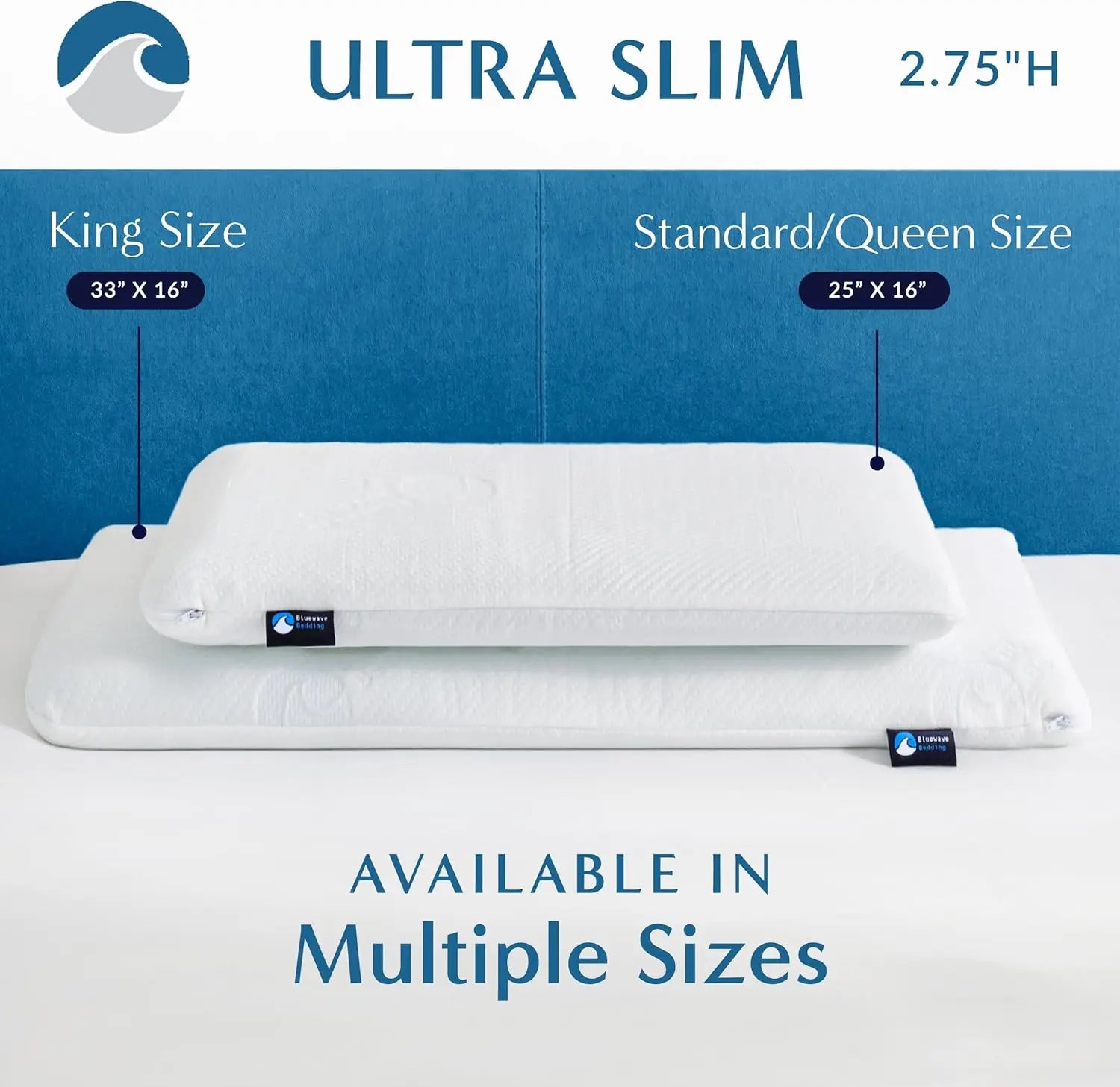 Ultra Slim Gel Memory Foam Pillow - For Stomach & Back Sleepers