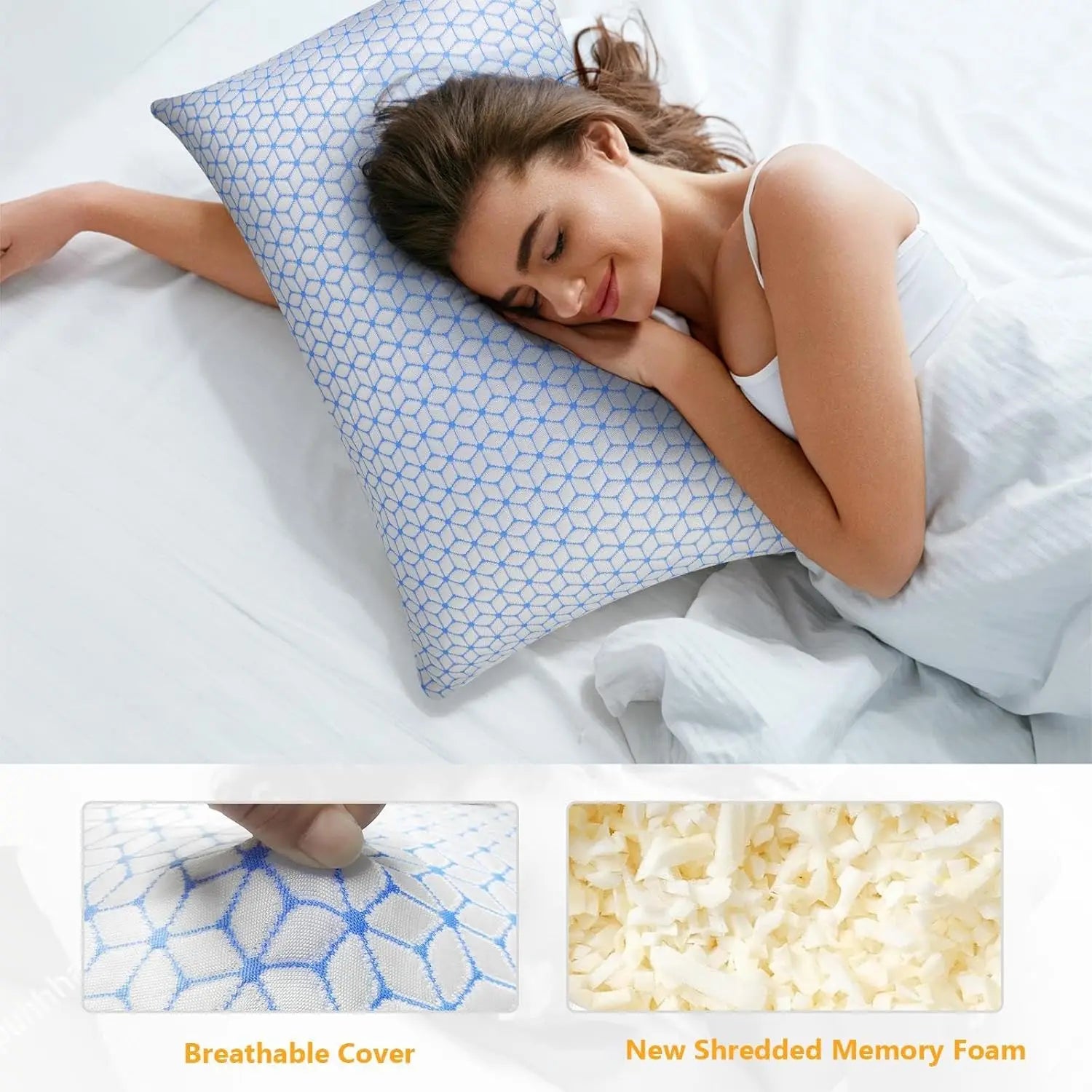 King Shredded Memory Foam Pillows - Adjustable Cooling Set of 2
